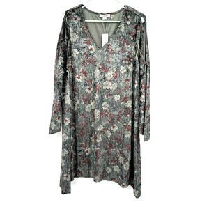 Simply Noelle Size L XL Dress‎ Gray Floral Crushed Velvet Long Sleeve V Neck NWT